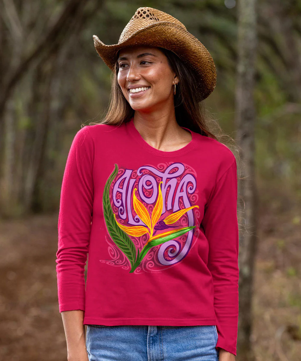 Aloha Bop - Raspberry Dyed Long Sleeve Crewneck T-Shirt - Image 2