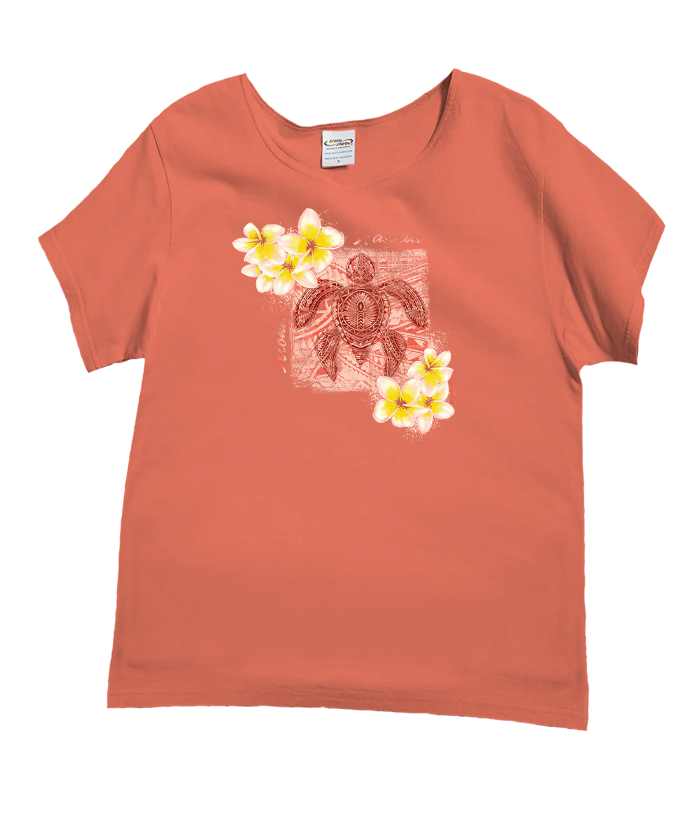 Aloha Hawaii Honu - Coral Short Sleeve Scoop Neck T-Shirt