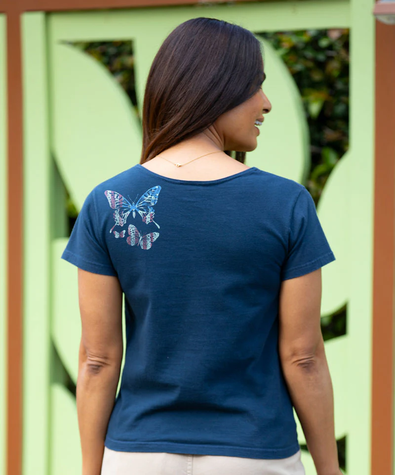 American Butterflies - Navy Short Sleeve Scoop Neck T-Shirt - Image 3