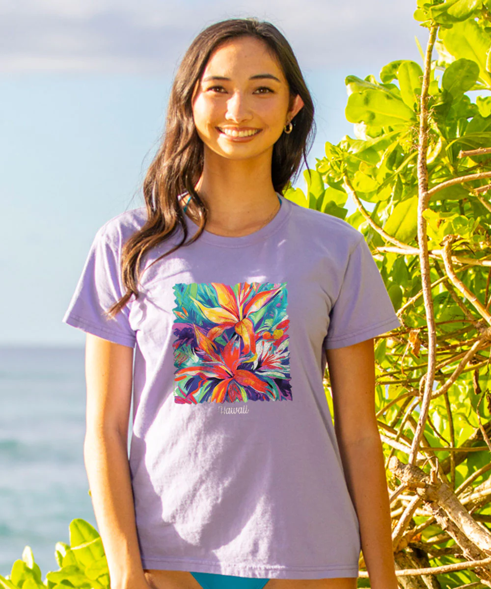 Artsy Floral - Lavender Dyed Short Sleeve Crewneck T-Shirt - Image 2