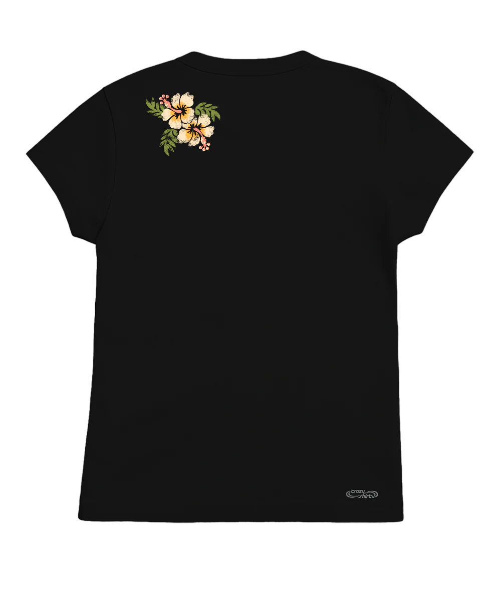 Banded Hibiscus - Black Short Sleeve Crewneck T-Shirt - Image 4