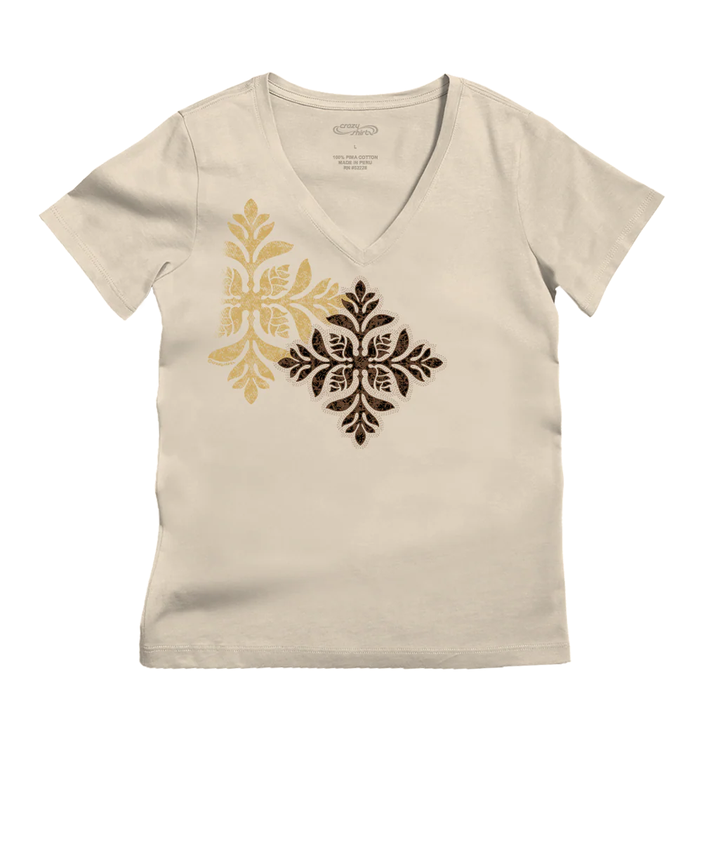 Batik Ginger - Sand Short Sleeve Pima V-Neck T-Shirt