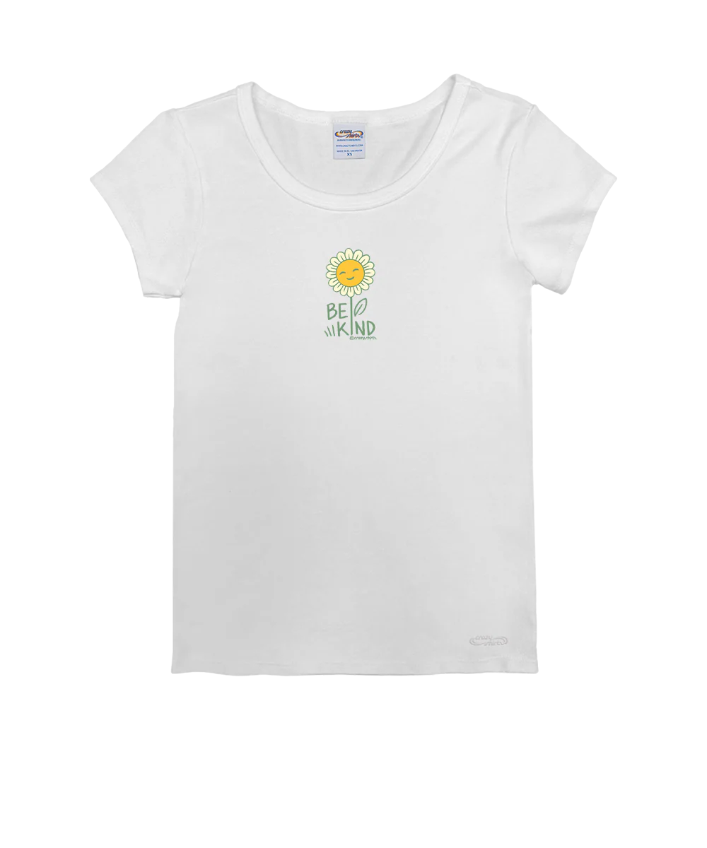 Be Kind Flower - White Short Sleeve Rib Knit T-Shirt