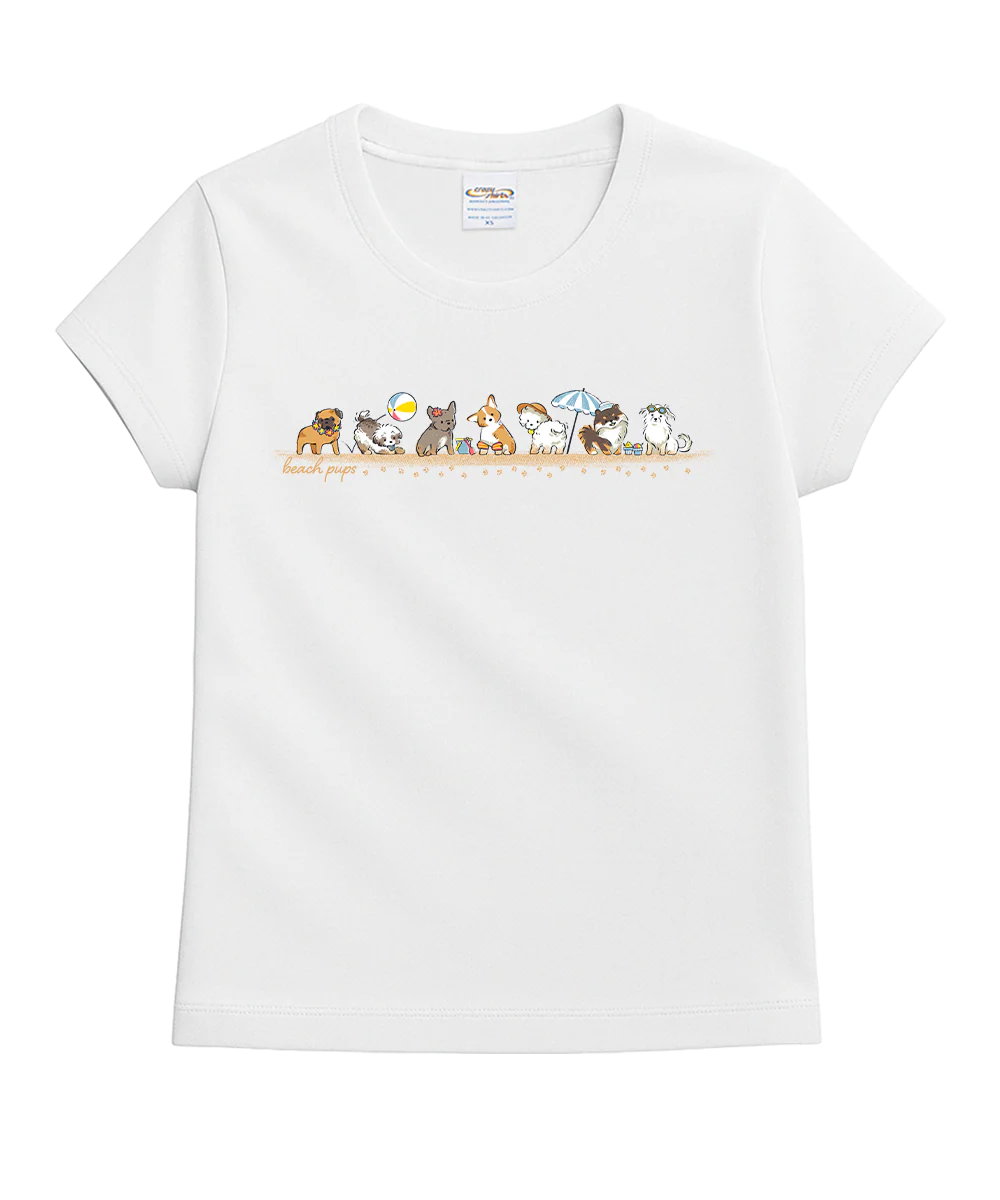 Beach Pups - White Short Sleeve Crewneck T-Shirt
