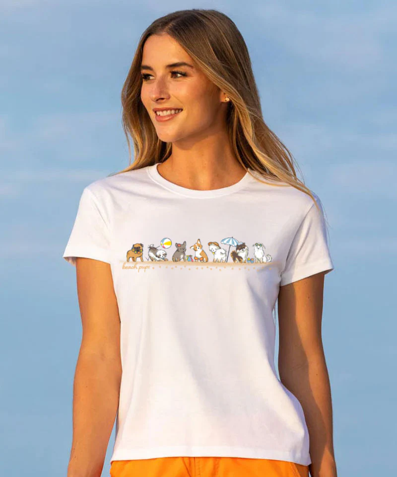Beach Pups - White Short Sleeve Crewneck T-Shirt - Image 2