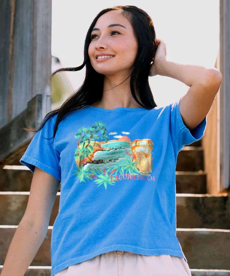 Beautiful Laguna - Blue Hawaii Dyed Short Sleeve Scoop Neck T-Shirt - Image 2