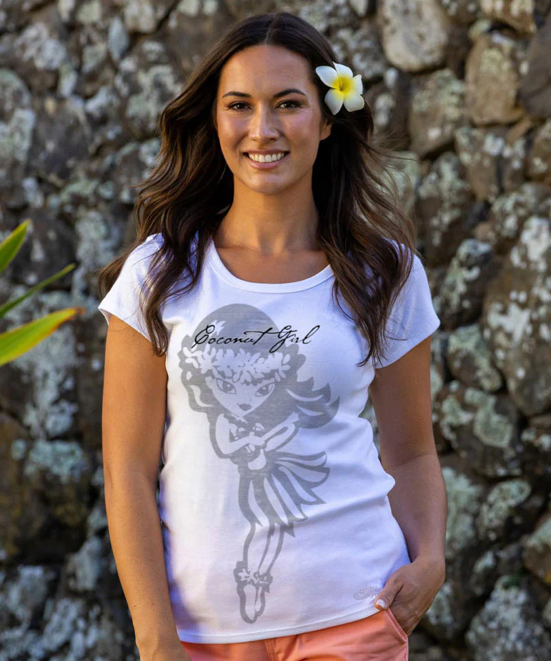 Big Coconut Girl - White Short Sleeve Rib Knit T-Shirt - Image 2