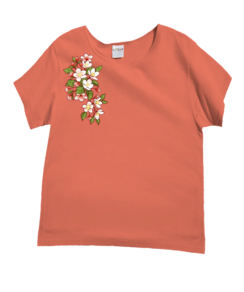 Blossom Cascade - Coral Short Sleeve Scoop Neck T-Shirt