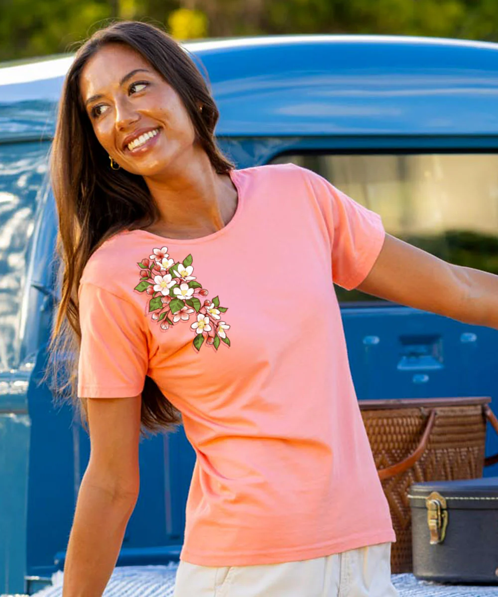 Blossom Cascade - Coral Short Sleeve Scoop Neck T-Shirt - Image 2