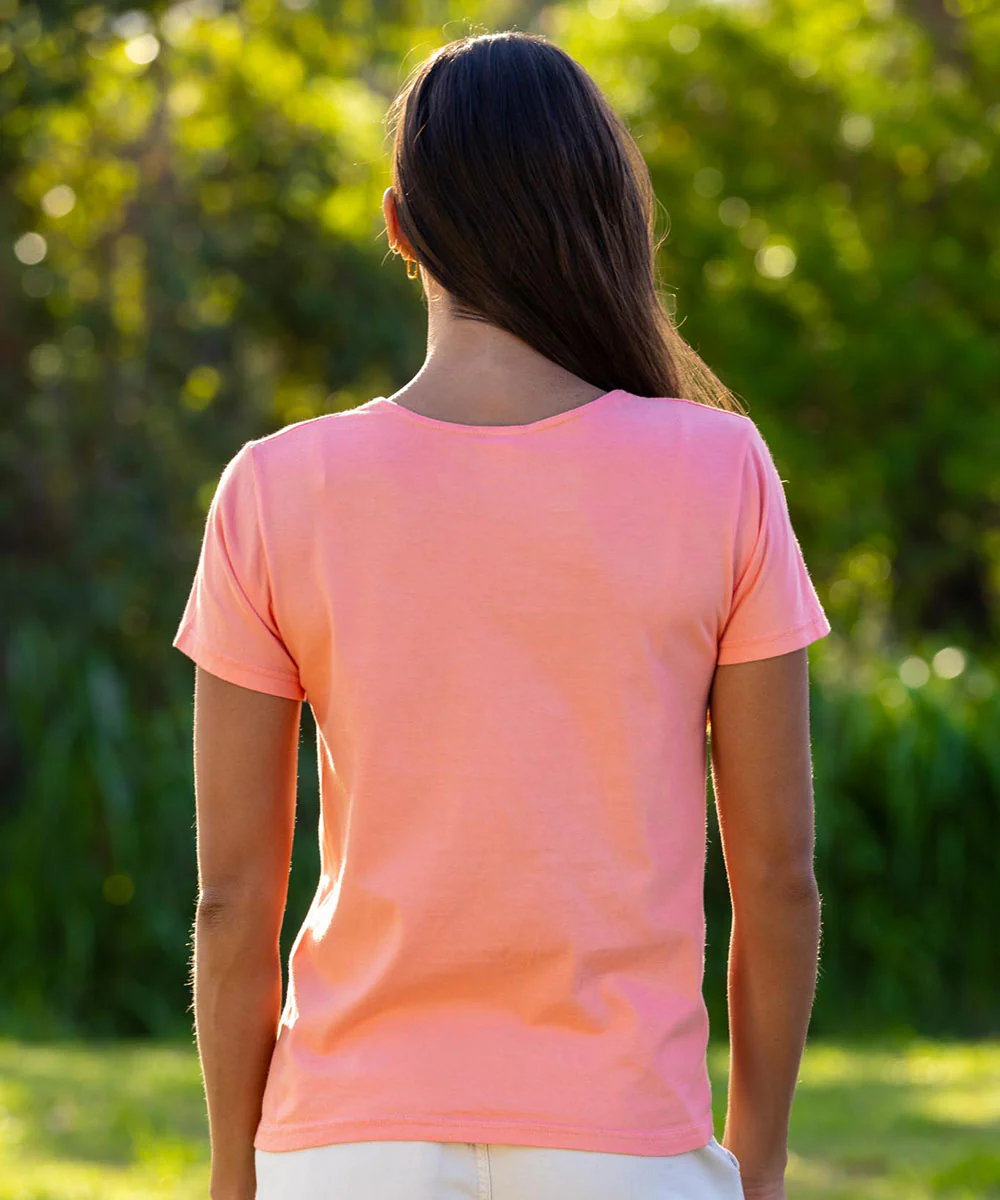 Blossom Cascade - Coral Short Sleeve Scoop Neck T-Shirt - Image 3