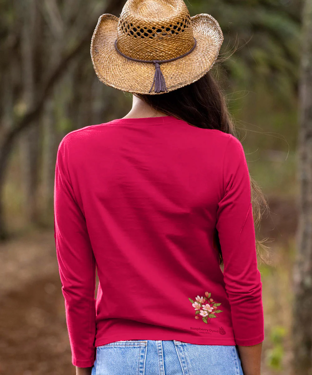 Blossom Cascade - Raspberry Dyed Long Sleeve Crewneck T-Shirt - Image 3