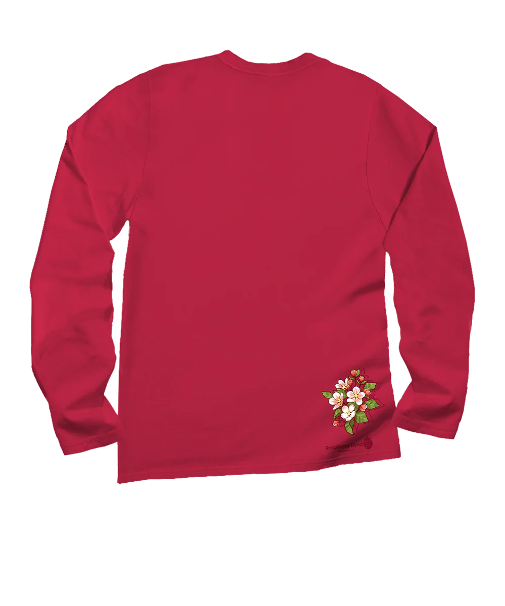 Blossom Cascade - Raspberry Dyed Long Sleeve Crewneck T-Shirt - Image 4