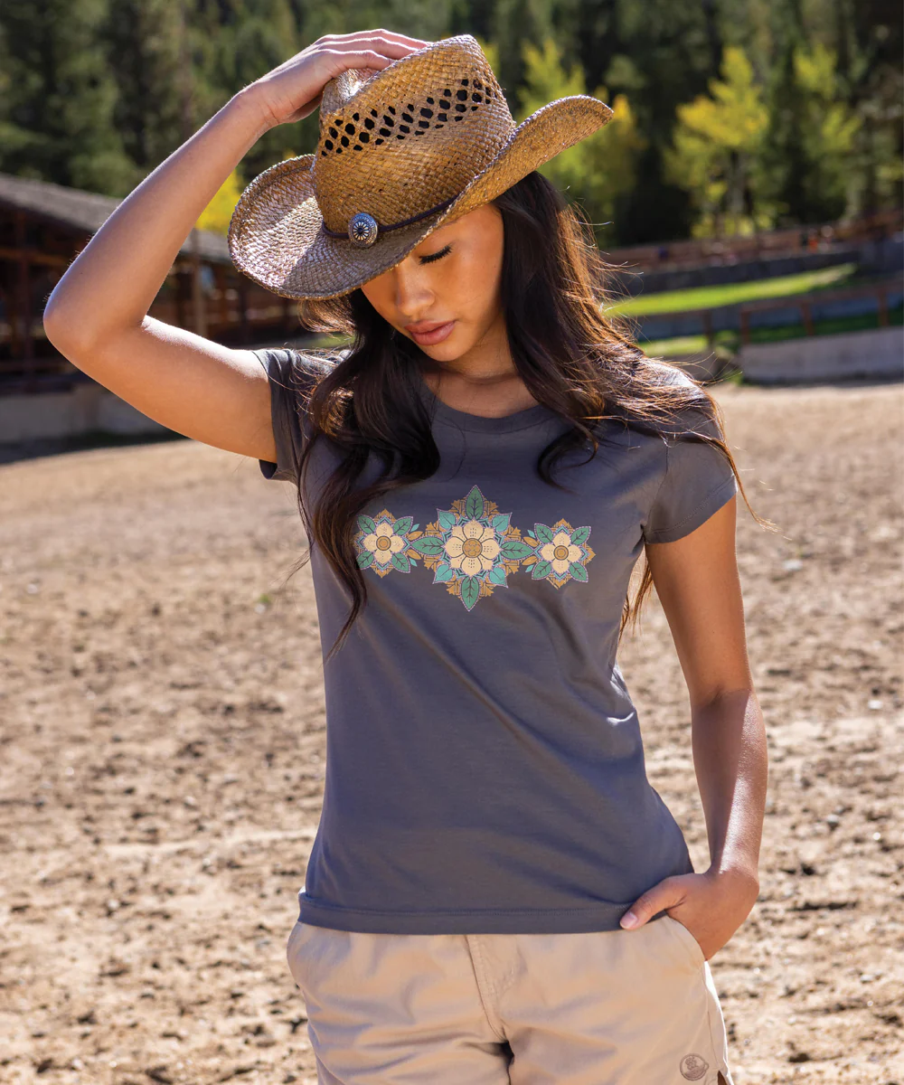 Blossom Quilt - Graphite Short Sleeve Pima T-Shirt - Image 2