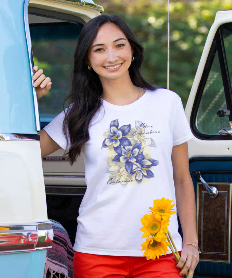 Blue Columbine - White Short Sleeve Crewneck T-Shirt - Image 2