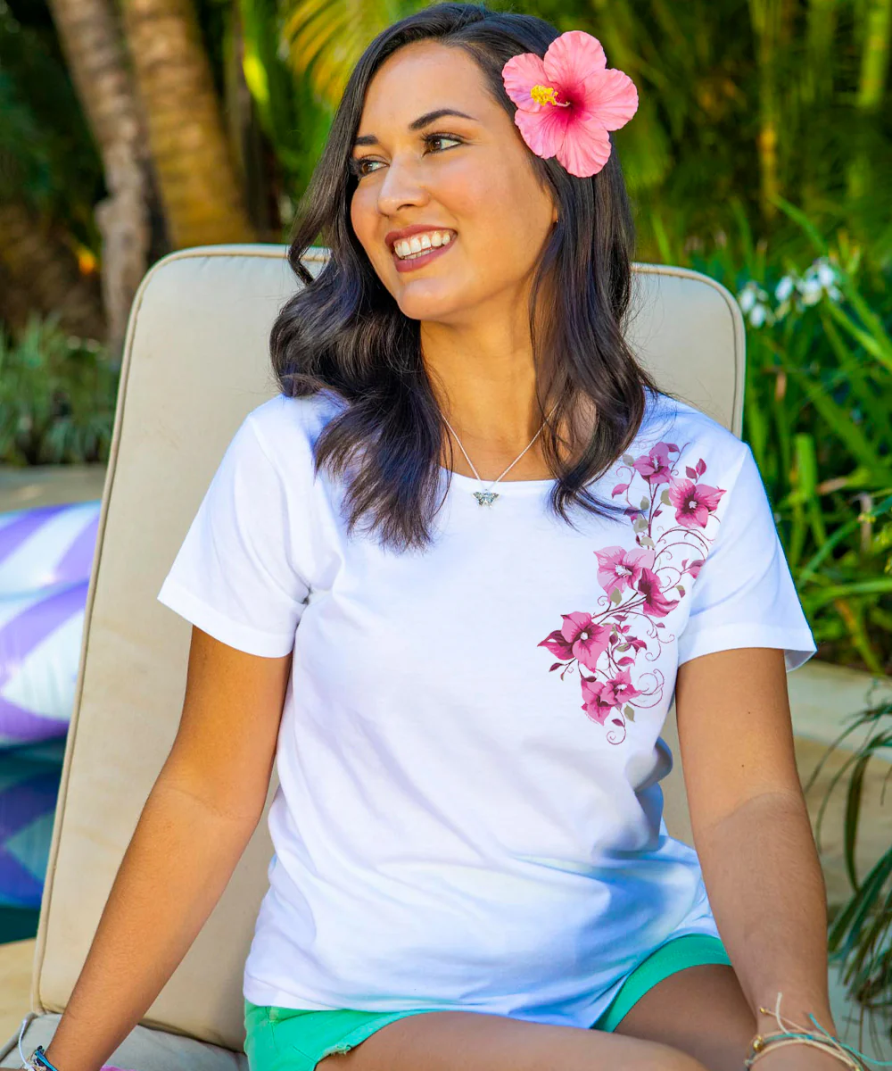 Bougainvillea Vines - White Short Sleeve Scoop Neck T-Shirt - Image 2