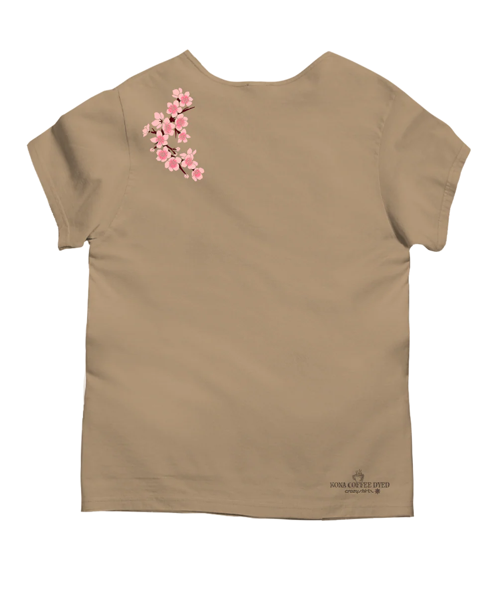 Cherry Blossom Branch - Kona Coffee Dyed Short Sleeve Scoop Neck T-Shirt - Image 4