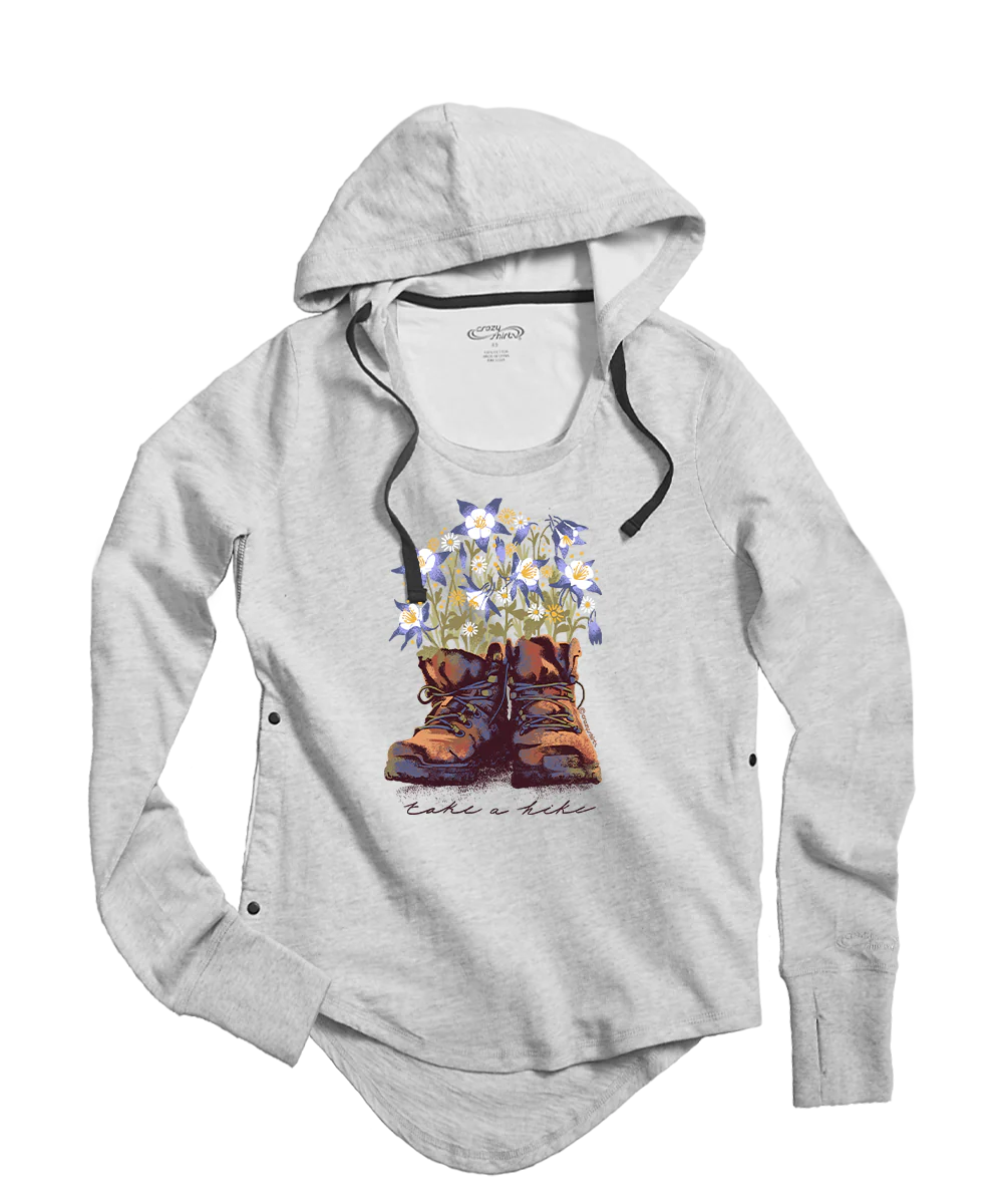 Columbine Boots - White Gray Heather Long Sleeve Harmony Hooded T