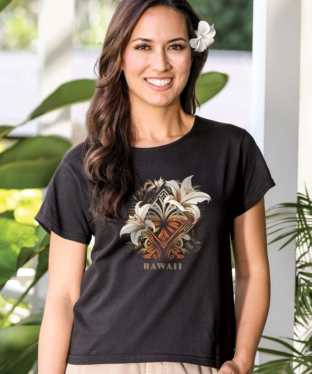 Decorative Lilies - Black Short Sleeve Scoop Neck T-Shirt - Image 2