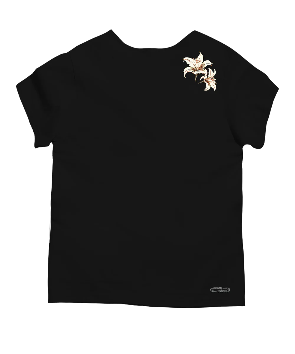 Decorative Lilies - Black Short Sleeve Scoop Neck T-Shirt - Image 4