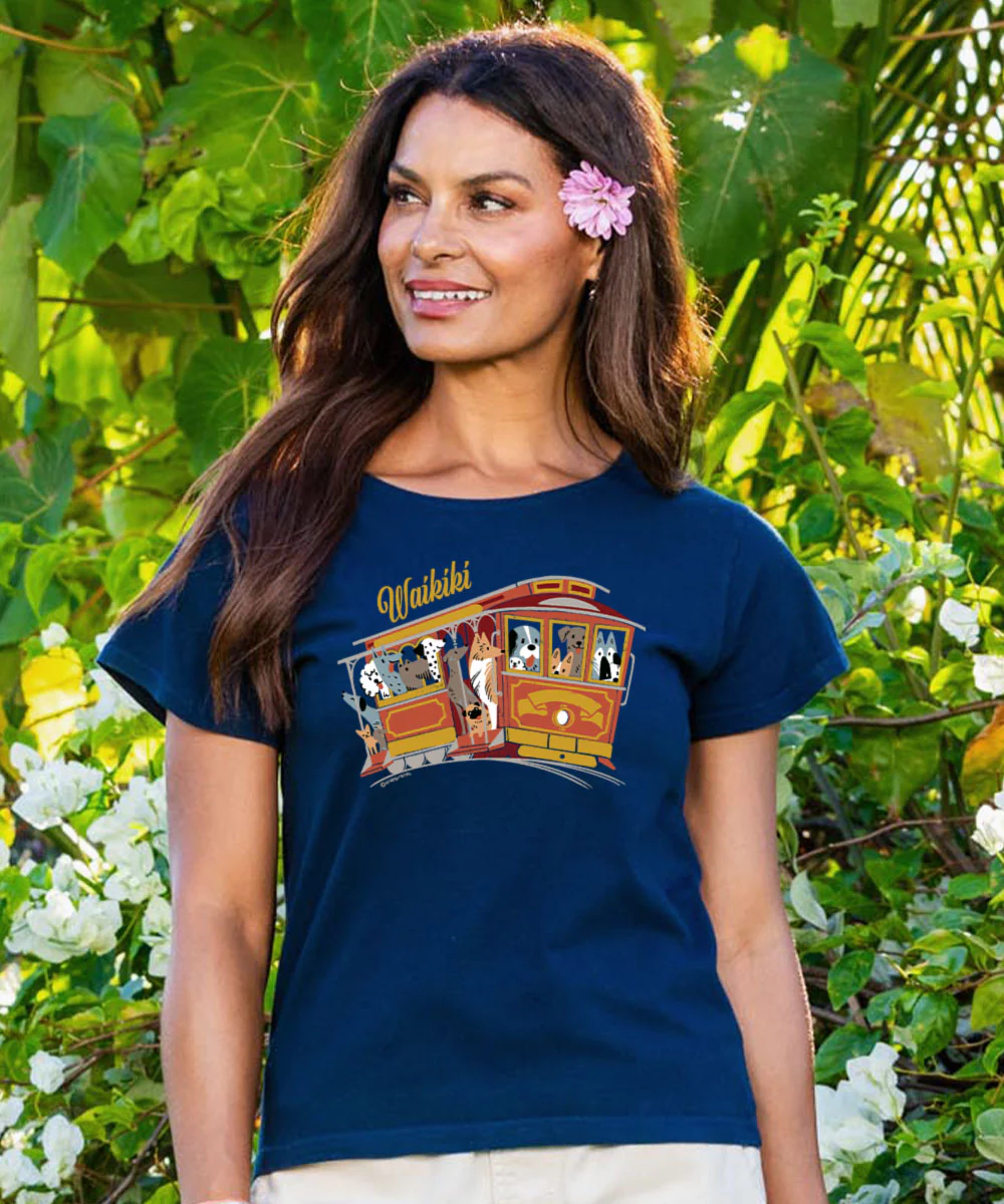 Dog Trolley - Navy Short Sleeve Scoop Neck T-Shirt - Image 2