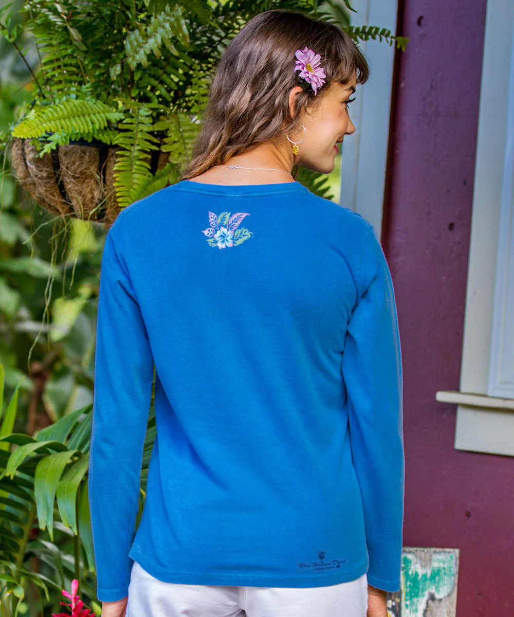 Elegant Floral Band - Blue Hawaii Dyed Long Sleeve Crewneck T-Shirt - Image 3