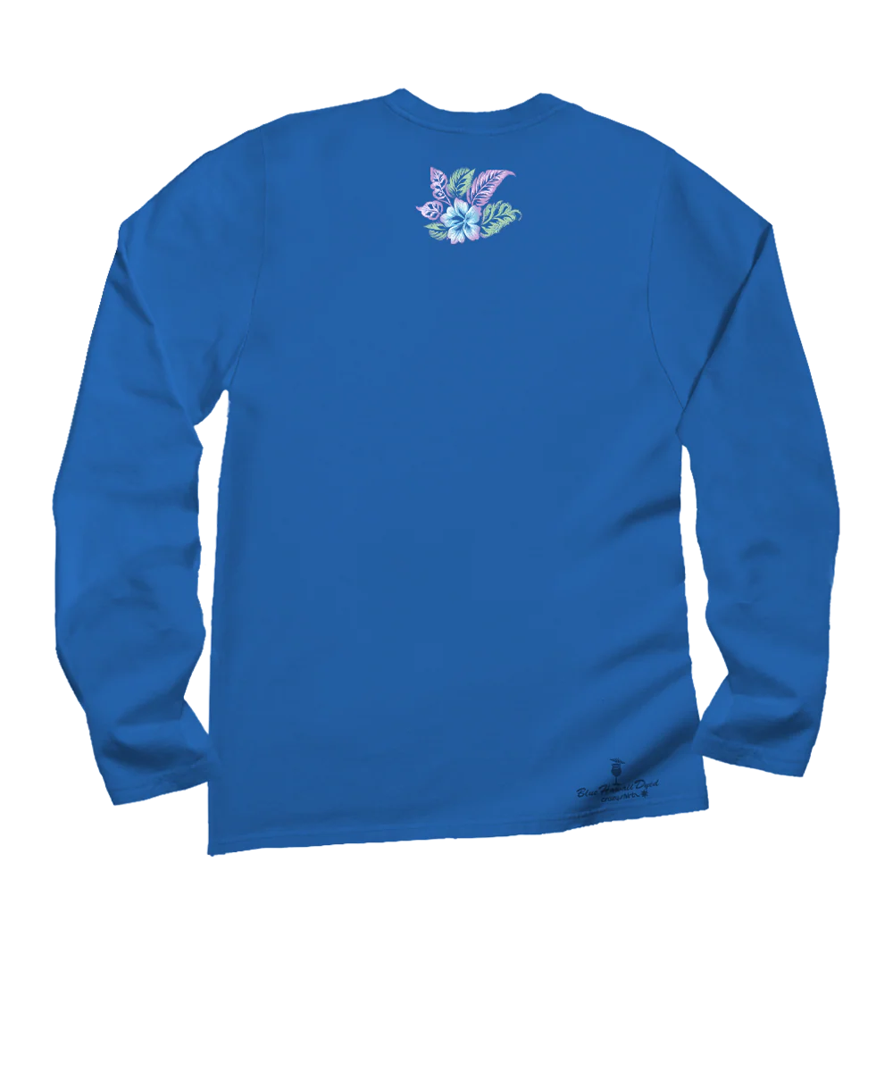 Elegant Floral Band - Blue Hawaii Dyed Long Sleeve Crewneck T-Shirt - Image 4