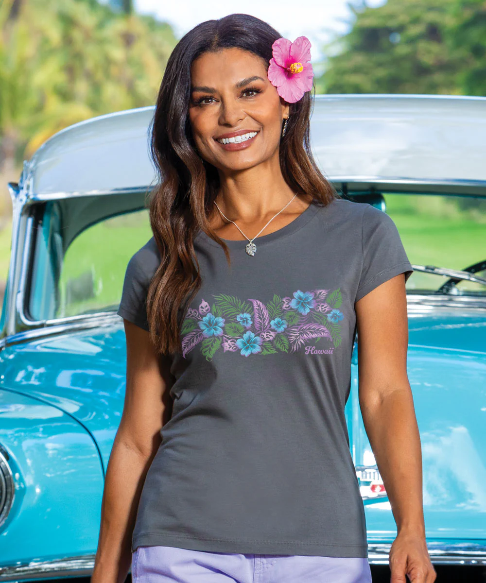 Elegant Floral Band - Graphite Short Sleeve Pima T-Shirt - Image 2