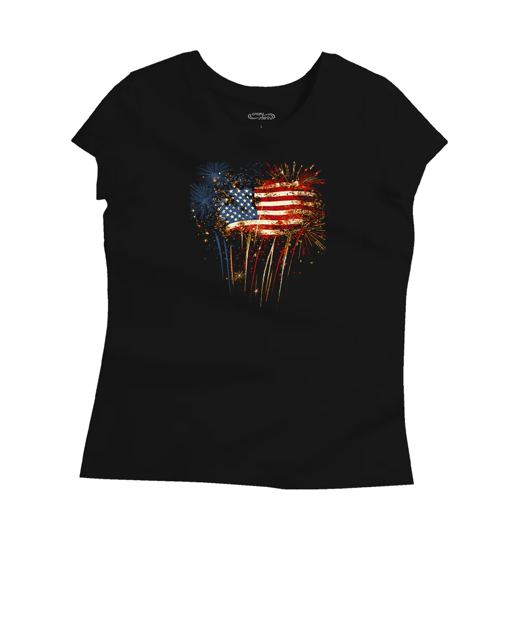 Fireworks Flag - Jet Black Short Sleeve Pima T-Shirt