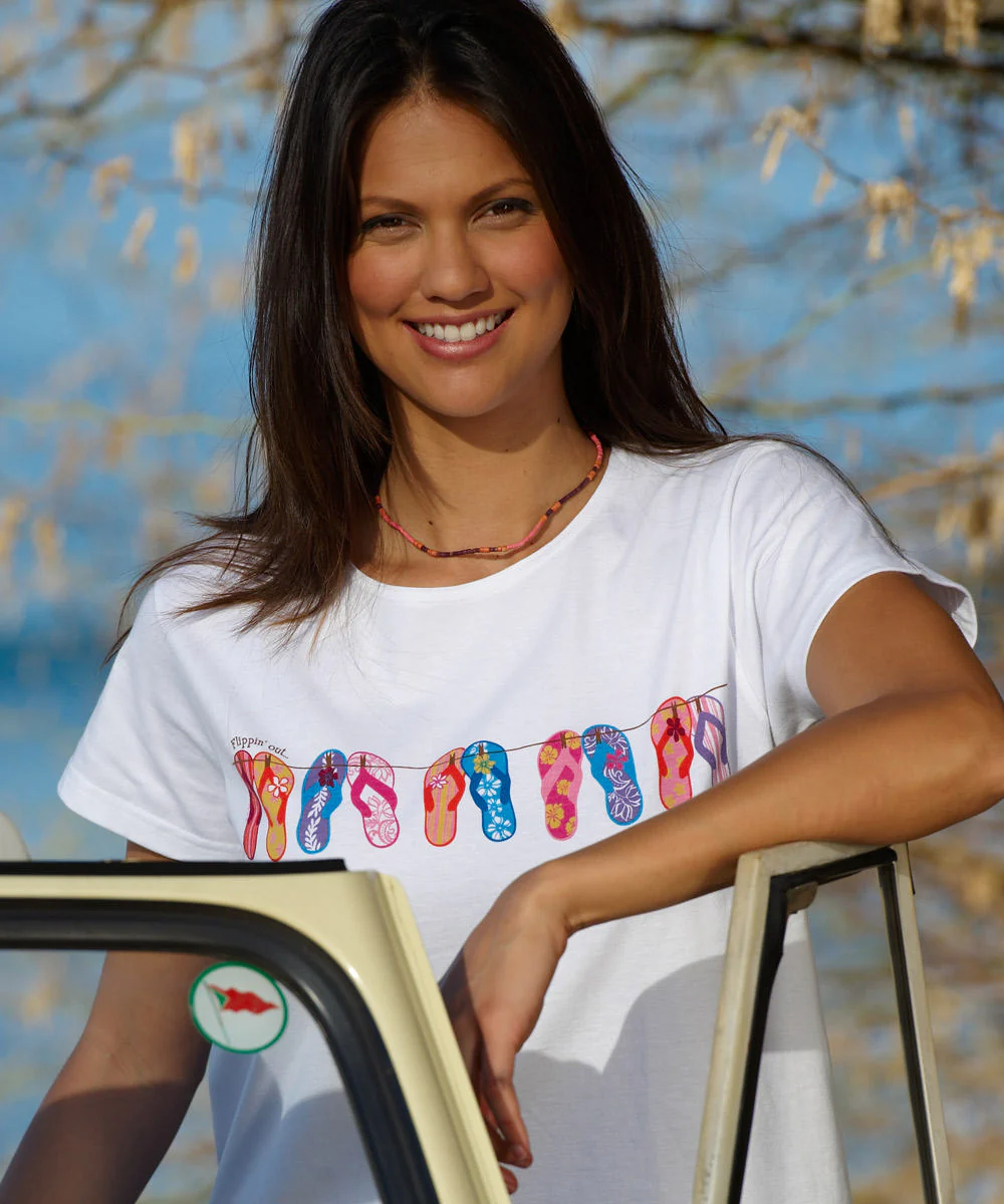 Flippin Out - White Short Sleeve Scoop Neck T-Shirt - Image 2
