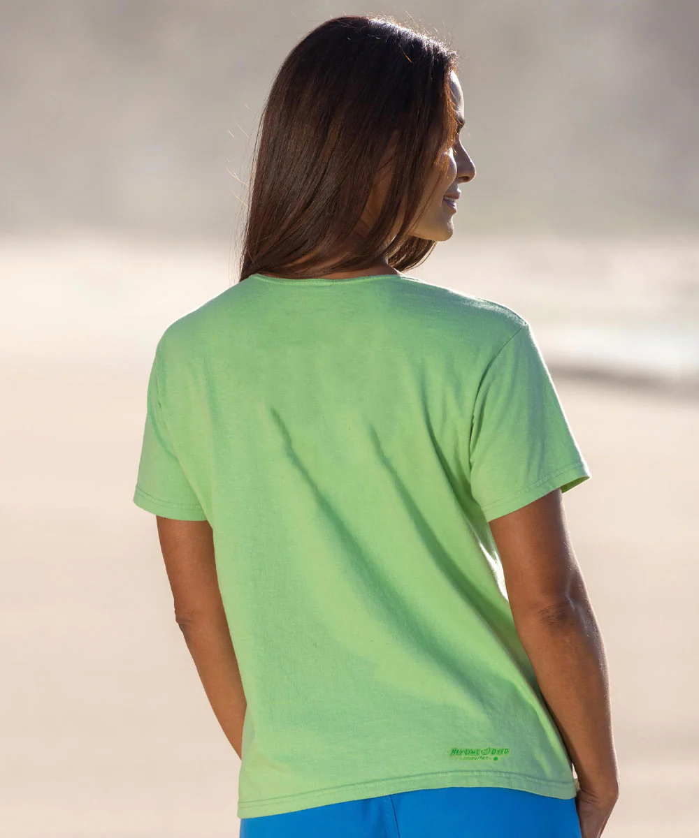 Floral Flag - Key Lime Dyed Short Sleeve Scoop Neck T-Shirt - Image 3