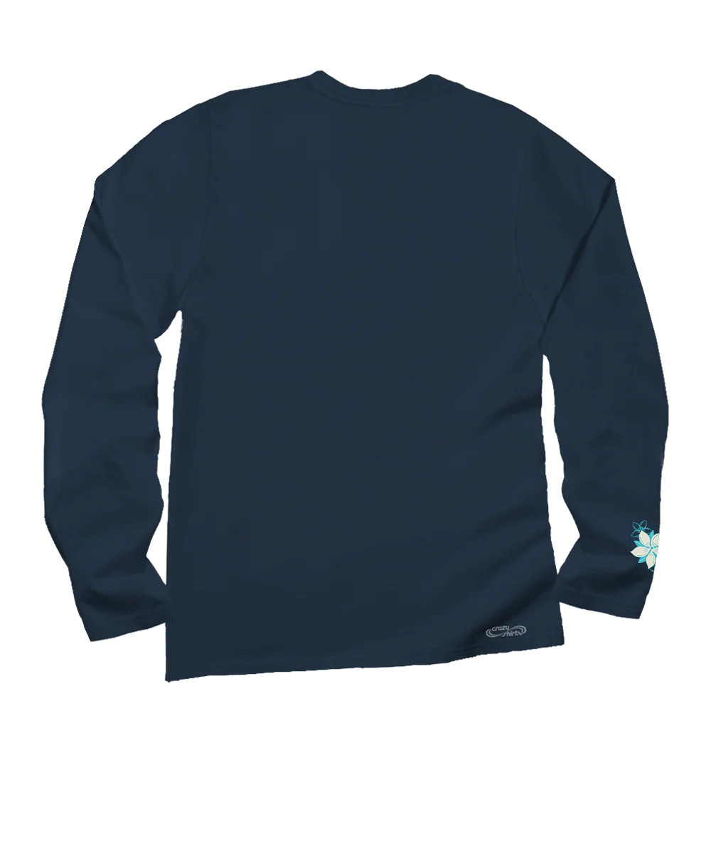 Floral Humpback Stripe - Navy Long Sleeve Crewneck T-Shirt - Image 4