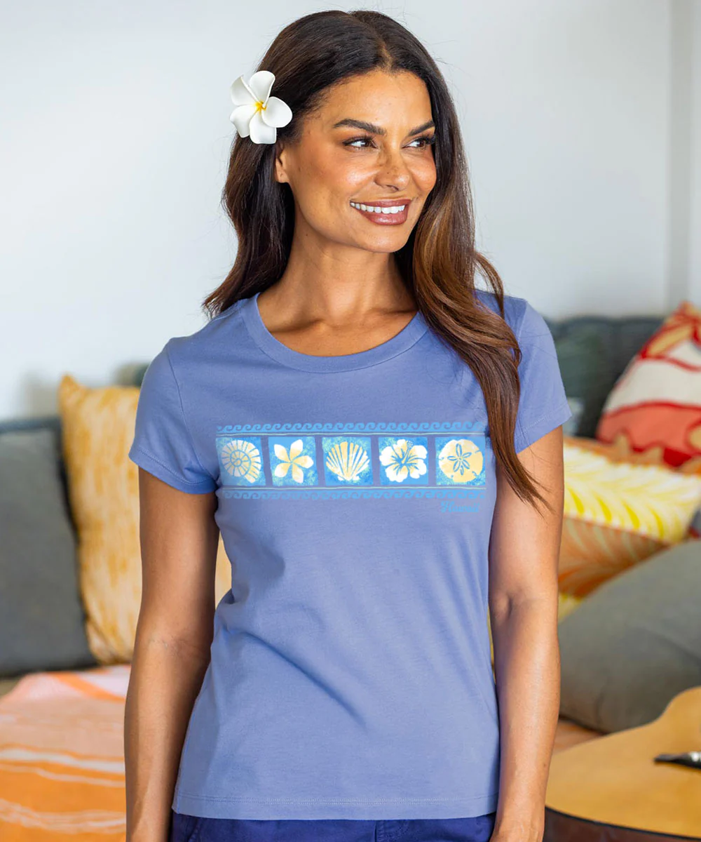 Floral Shell Band - Periwinkle Short Sleeve Pima T-Shirt - Image 2