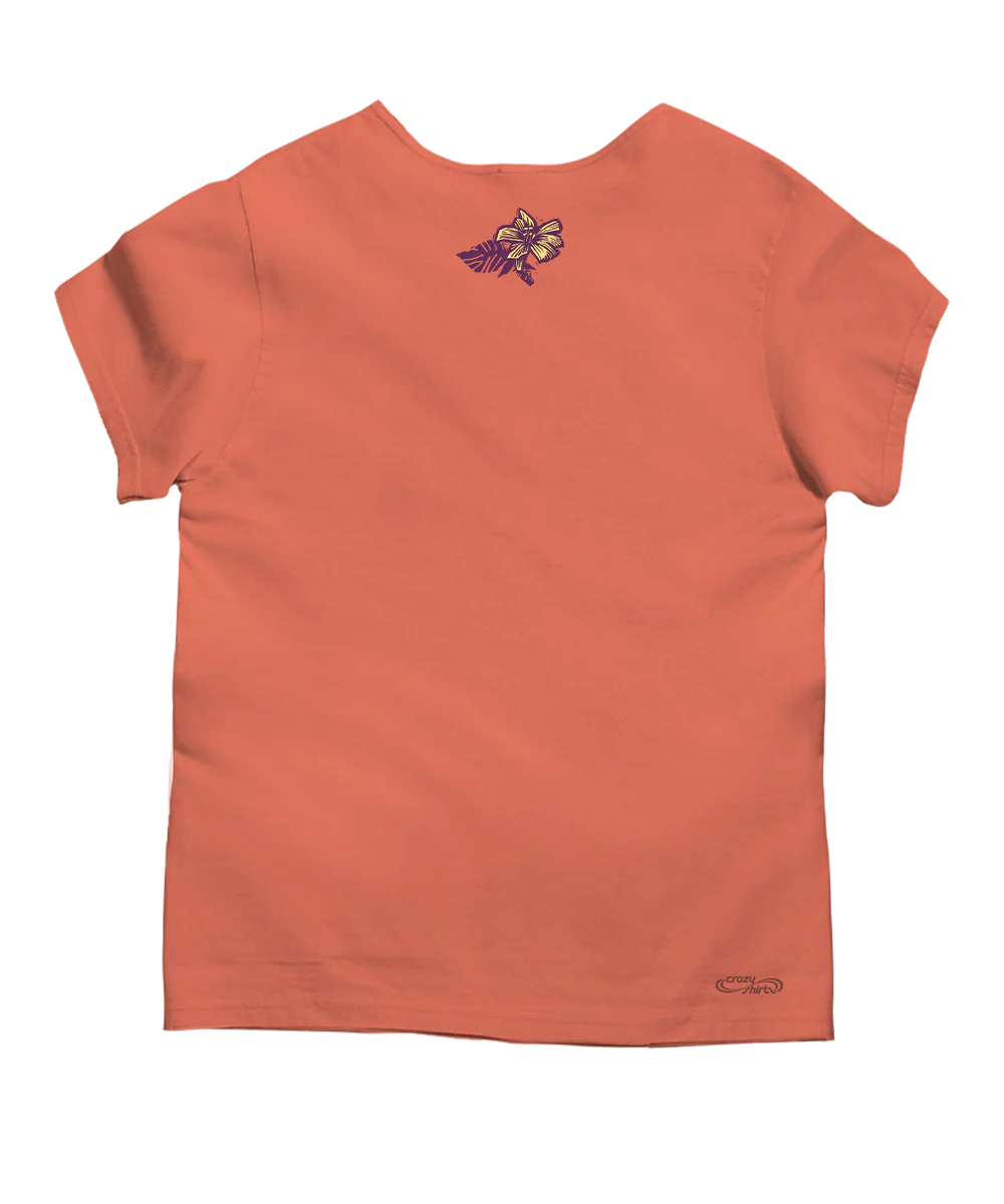 Floral Woodcut - Coral Short Sleeve Scoop Neck T-Shirt - Image 4
