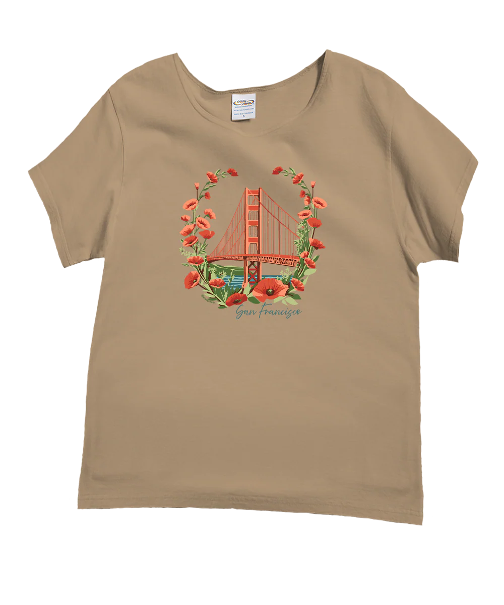 Golden Gate Poppies - Kona Coffee Dyed Short Sleeve Scoop Neck T-Shirt