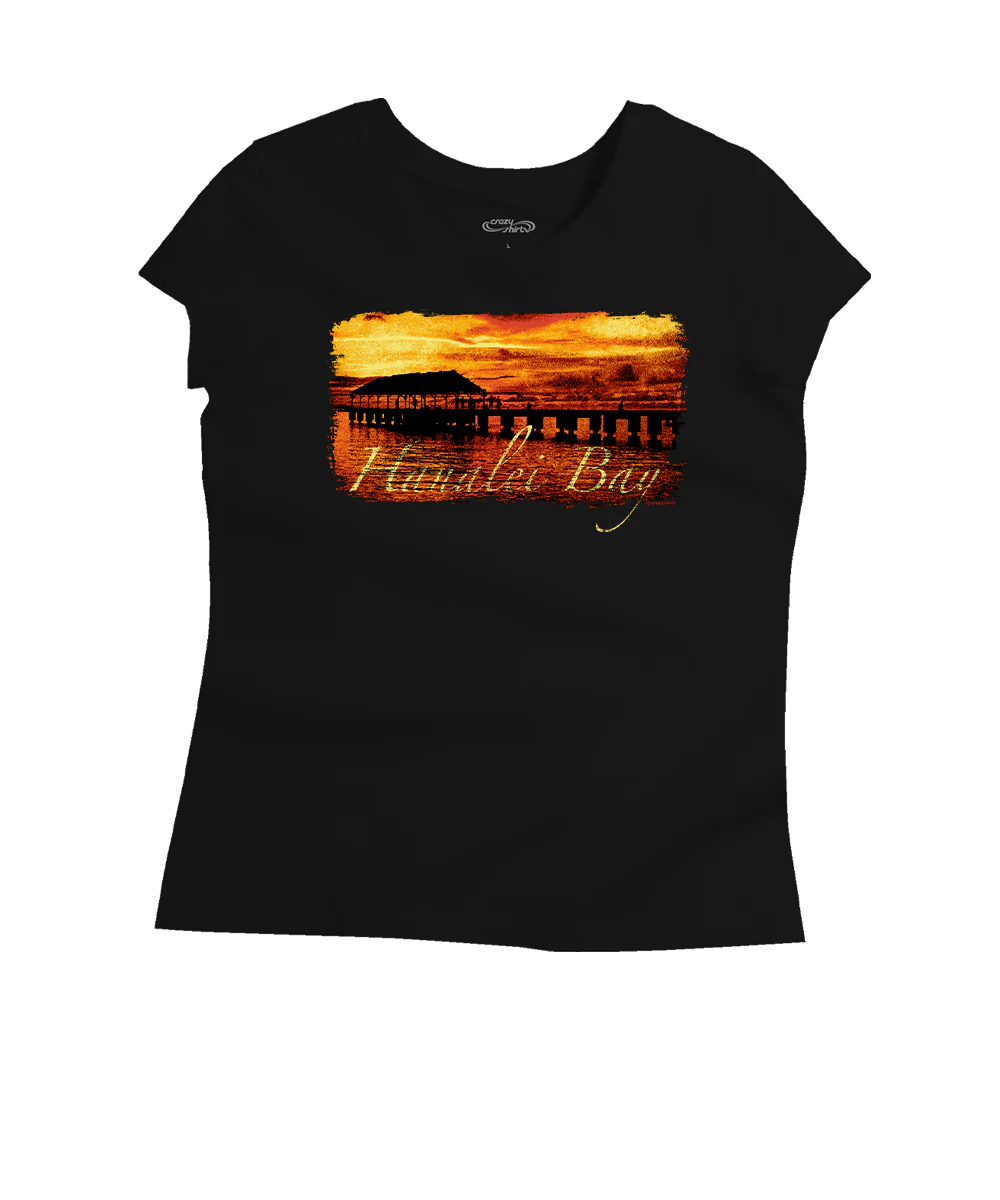 Hanalei Sunset - Jet Black Short Sleeve Pima T-Shirt