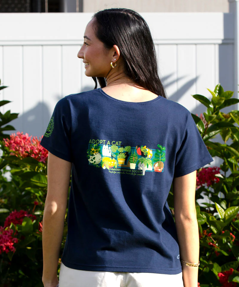 Hawaiian Humane Society Plant Cats - Navy Short Sleeve Scoop Neck T-Shirt - Image 3
