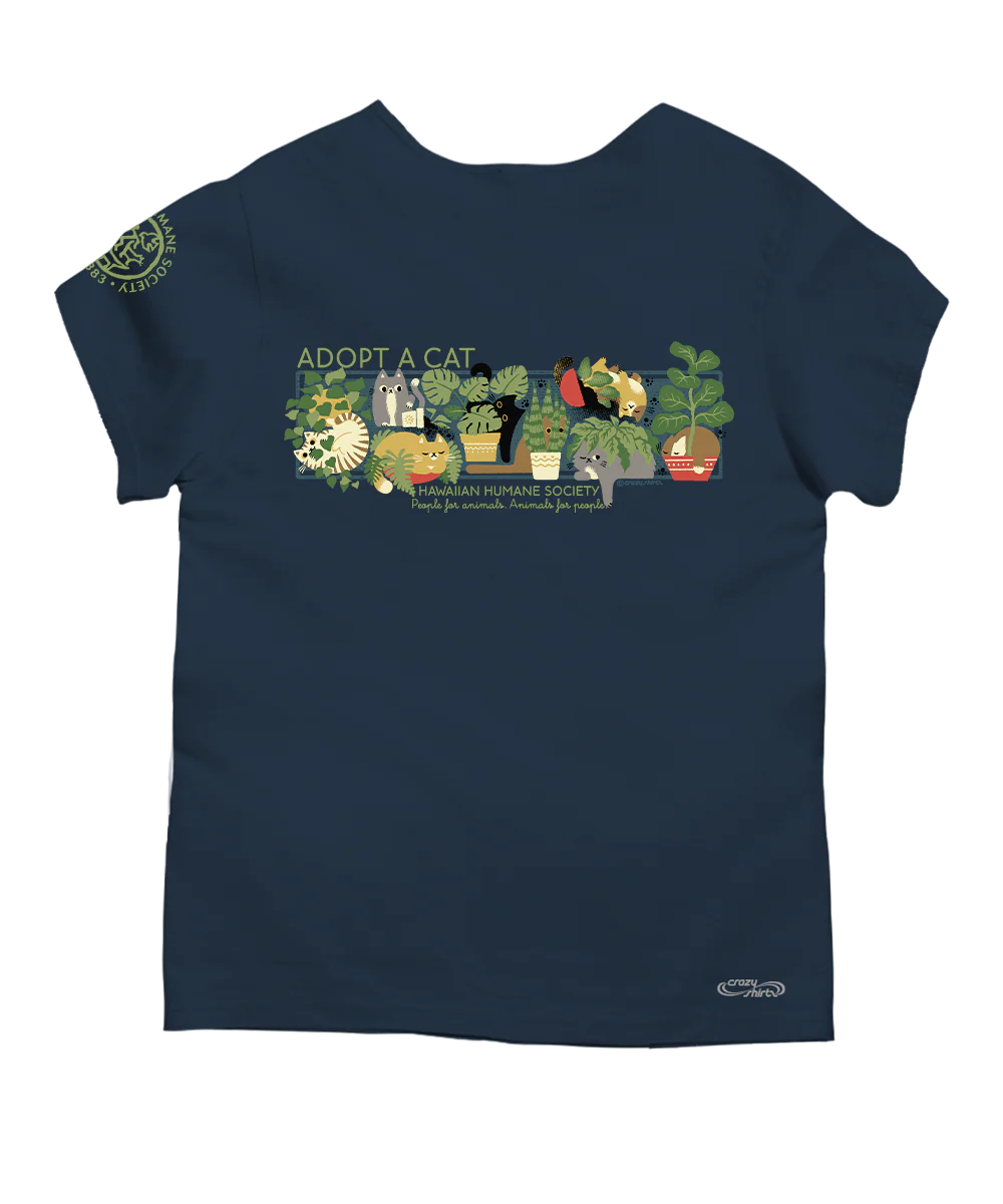 Hawaiian Humane Society Plant Cats - Navy Short Sleeve Scoop Neck T-Shirt - Image 4