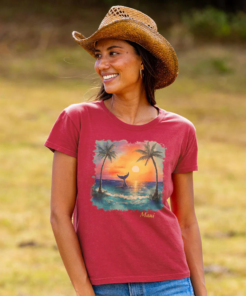 Hawaiian Isle Whale - Paradise Red Dyed Short Sleeve Crewneck T-Shirt - Image 2