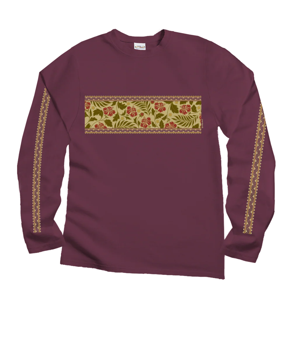 Hibiscus Brocade Band - Wine Dyed Long Sleeve Crewneck T-Shirt