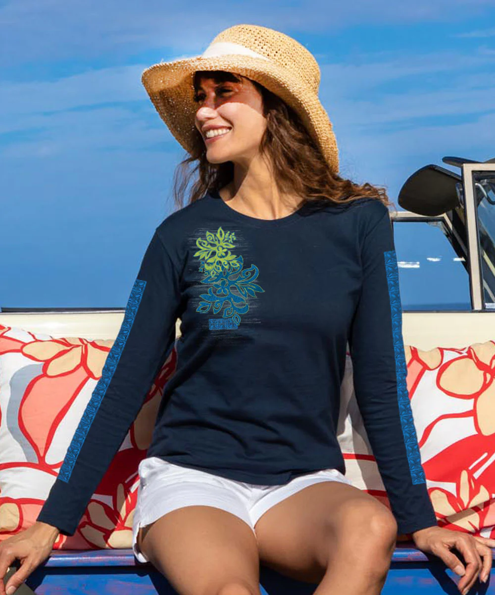 Hinatea Cascade - Navy Long Sleeve Crewneck T-Shirt - Image 2