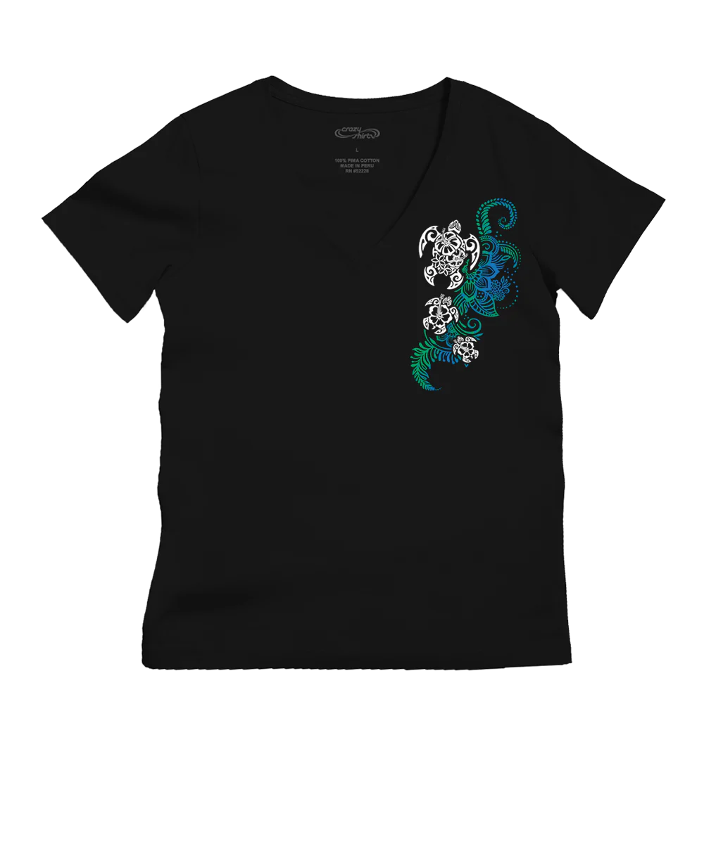 Honu Current - Jet Black Short Sleeve Pima V-Neck T-Shirt