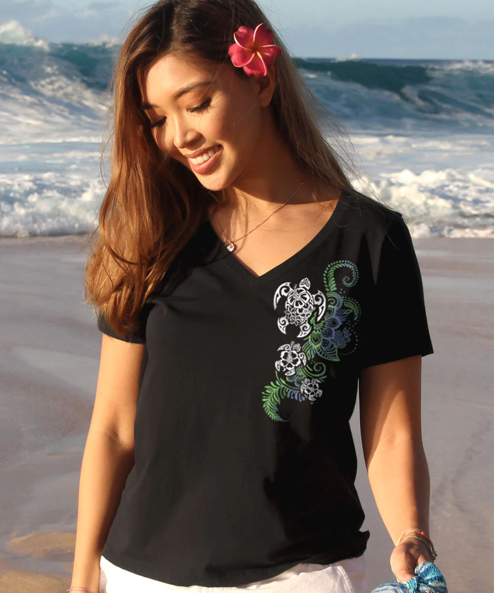 Honu Current - Jet Black Short Sleeve Pima V-Neck T-Shirt - Image 2