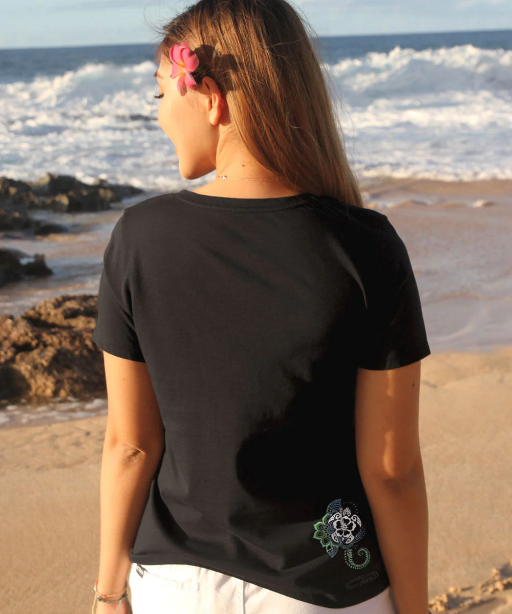 Honu Current - Jet Black Short Sleeve Pima V-Neck T-Shirt - Image 3