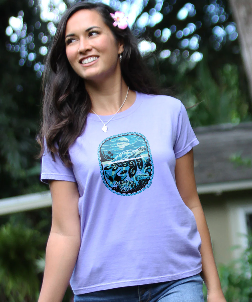 Honu Moon - Lavender Dyed Short Sleeve Crewneck T-Shirt - Image 2