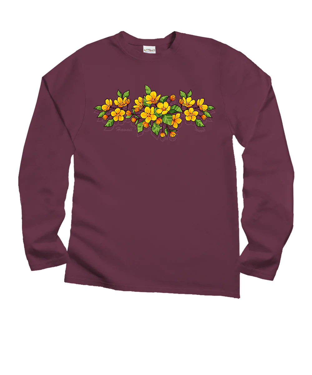 Ilima Blossoms - Wine Dyed Long Sleeve Crewneck T-Shirt