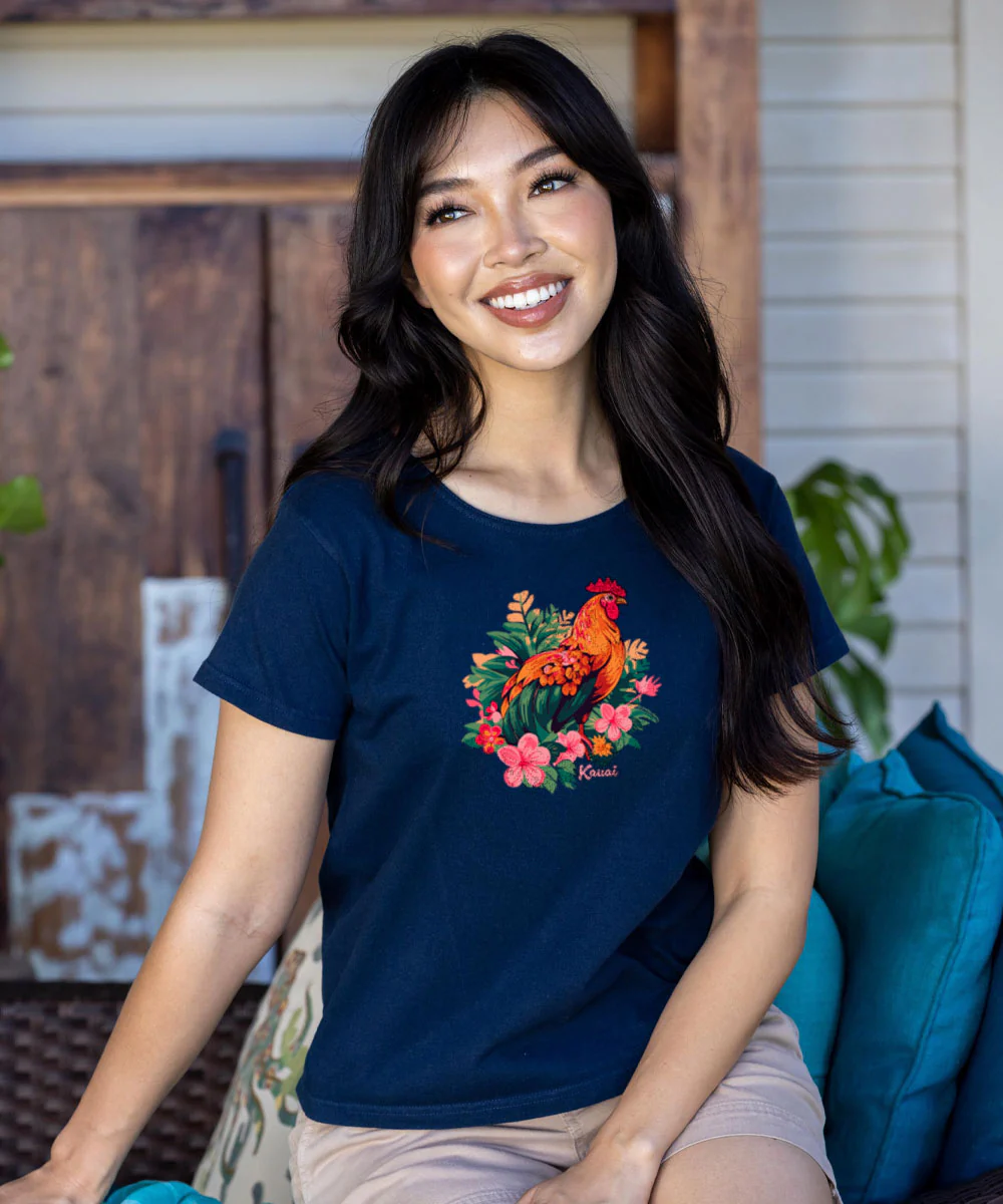 Island Chicken - Navy Short Sleeve Scoop Neck T-Shirt - Image 2