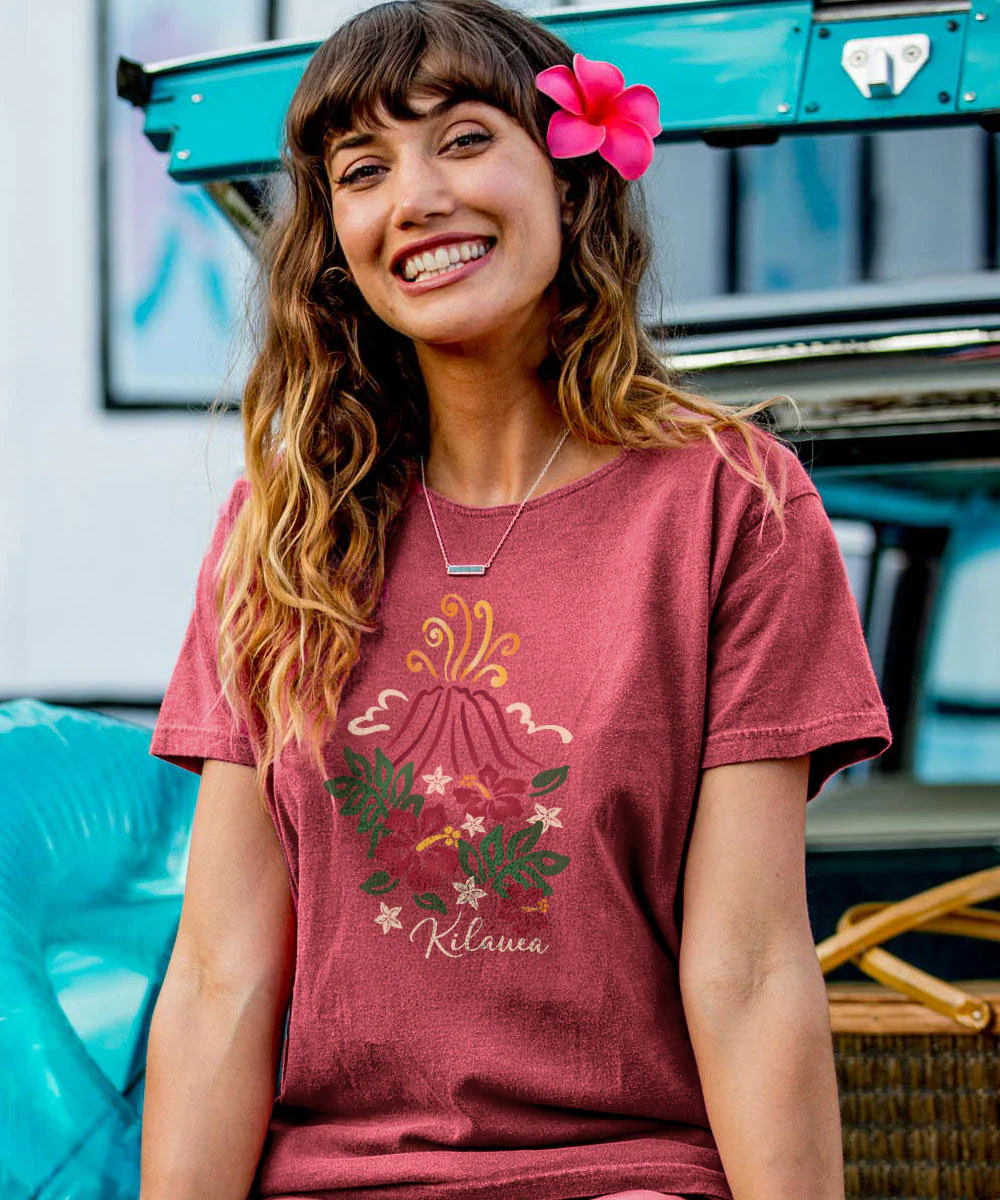 Kilauea Bloom - Paradise Red Dyed Short Sleeve Scoop Neck T-Shirt - Image 2