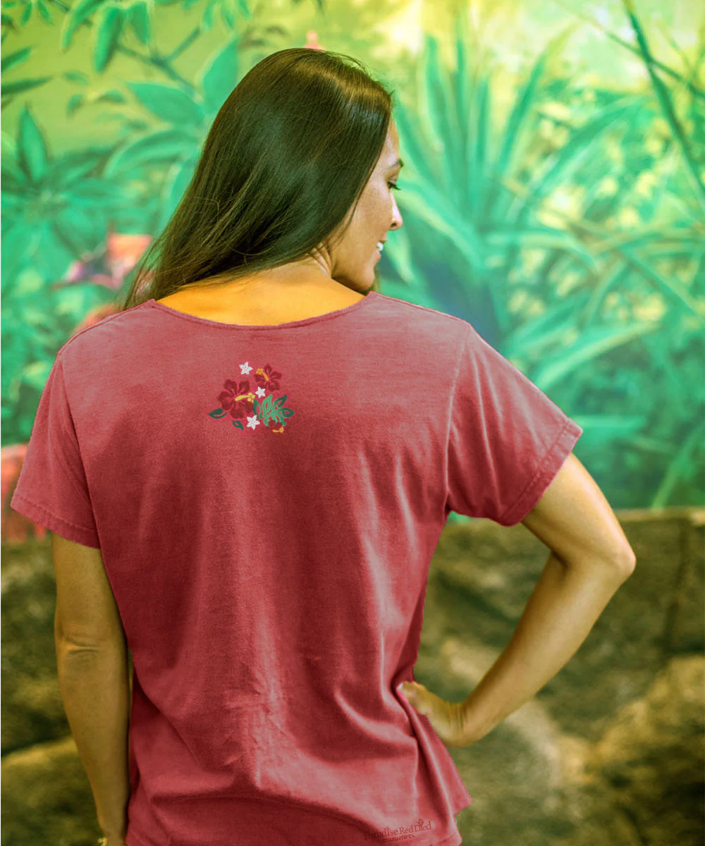 Kilauea Bloom - Paradise Red Dyed Short Sleeve Scoop Neck T-Shirt - Image 3