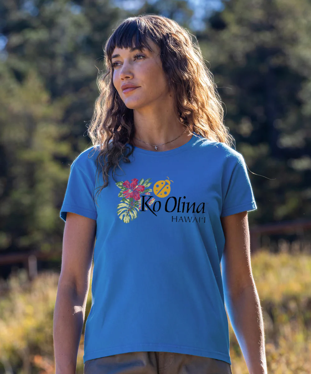 Ko Olina Floral Band - Blue Hawaii Dyed Short Sleeve Crewneck T-Shirt - Image 2