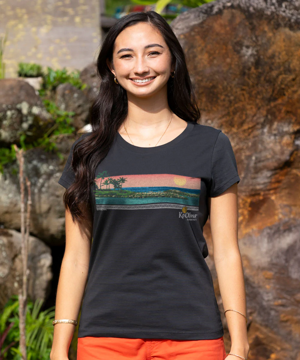 Ko Olina Lagoon Band - Jet Black Short Sleeve Pima T-Shirt - Image 2